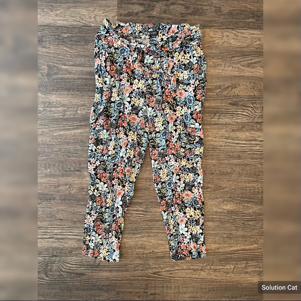 LOFT Floral Print Cropped Loose Stretch Waist Pants Sz. XS